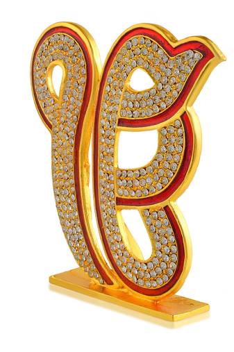 Brass gold meenakari cz ek omkar sikh idol stand figurine home d  cor