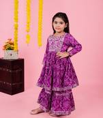 puple kurti with zari embroidery and sharara