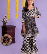 black embellished 3 dori kurti with sharara
