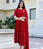 Maroon chikankari embroidery anarkali suit set