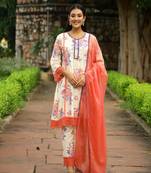 Ivory & orange block printed cotton suit set