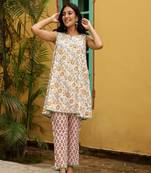 White & yellow block printed cotton cord set