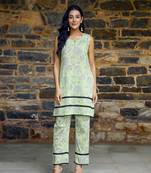 Neon green block printed cotton cord set