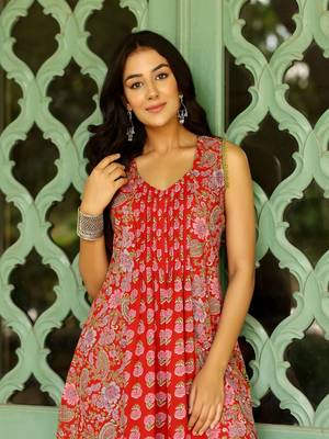 Red block printed cotton cord set 5