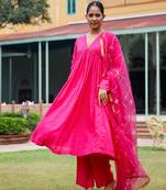 Fuchsia gota work lurex anarkali suit set