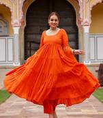 Orange gota work lurex anarkali suit set
