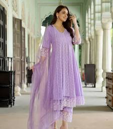 Lilac lace dobby cotton anarkali suit set