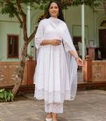 White lace dobby cotton anarkali suit set