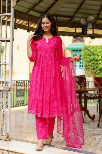 Magenta dobby cotton suit set