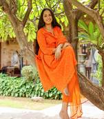 Orange dobby cotton suit set