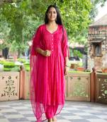 Magenta pintuck work dobby suit set