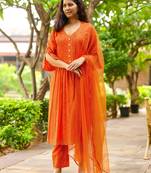 Orange pintuck work dobby suit set