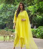 Yellow sequence work dobby suit set