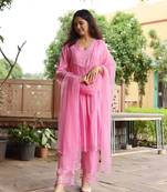 Pink sequence work dobby suit set