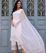 White dobby cotton straight suit set