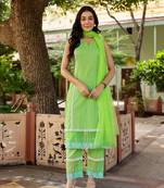 Green dobby cotton straight suit set
