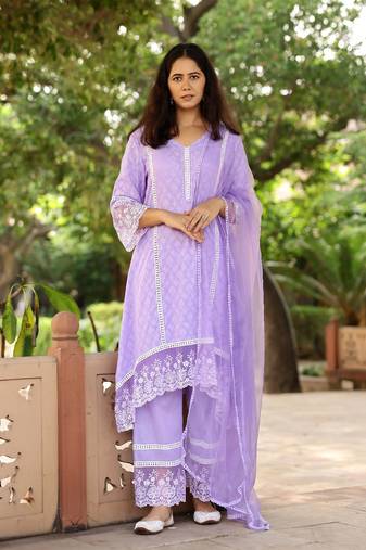Lilac dobby cotton asymmetric suit set