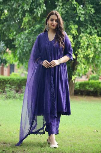 Violet lace dobby cotton suit set