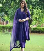 Violet lace dobby cotton suit set