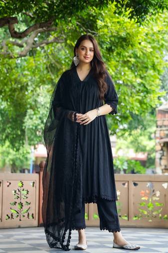 Black lace dobby cotton suit set