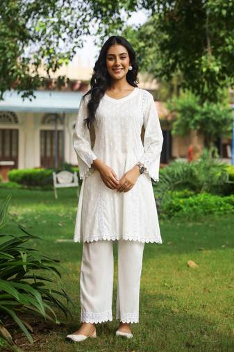 White lace dobby cotton co-ord set