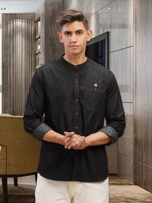 Men's mandarin collar denim casual shirt | shirt for men 1