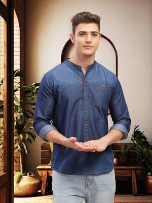 Men's mandarin collar denim casual shirt | shirt for men 1