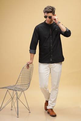 Men's mandarin collar denim casual shirt | shirt for men 2