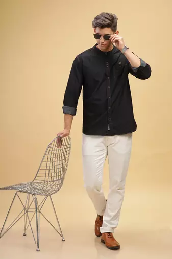 Men's mandarin collar denim casual shirt | shirt for men