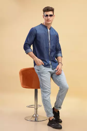 Men's mandarin collar denim casual shirt | shirt for men