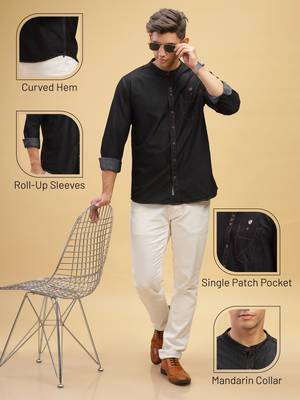 Men's mandarin collar denim casual shirt | shirt for men 3