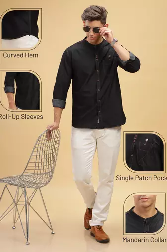 Men's mandarin collar denim casual shirt | shirt for men