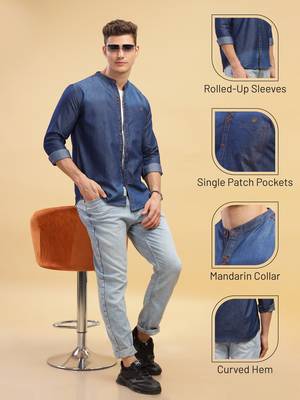 Men's mandarin collar denim casual shirt | shirt for men 3