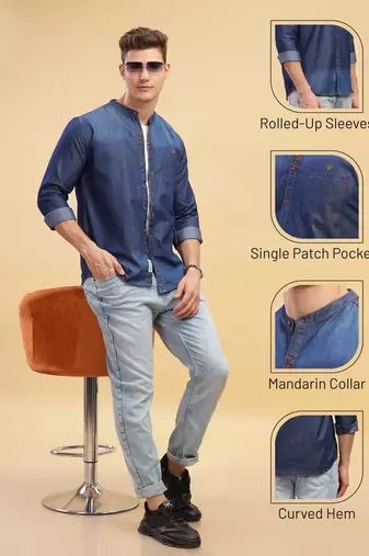 Men's mandarin collar denim casual shirt | shirt for men