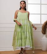 Qala pista green hand block printed anarkali suit set