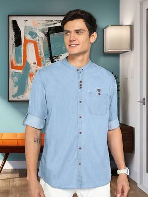 Men's mandarin collar Denim casual shirt | Shirt For Men 1
