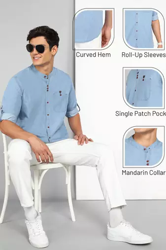 Men's mandarin collar Denim casual shirt | Shirt For Men