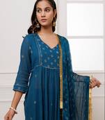 Teal blue rogan print suit set