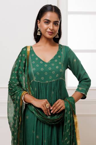 Green rogan print suit  set