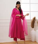 Pink schiffili anarkali suit set