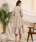 Yellow handblock printed cotton baisa dress