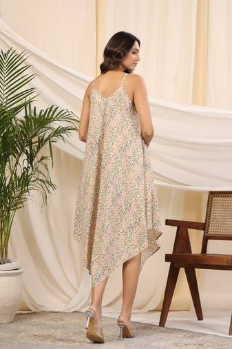 Yellow handblock printed baisa cotton dress