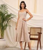 Yellow handblock baisa printed cotton dress