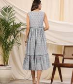 Aqua blue handblock printed cotton dress