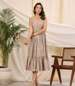 Brown handblock printed cotton dress