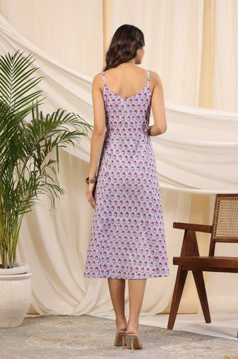 Lilac handblock printed cotton dress