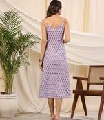 Lilac handblock printed cotton dress