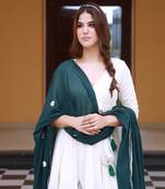 Deep green hand block print cotton anarkali suit set with gota work dupatta