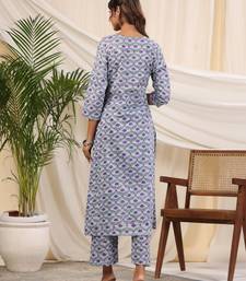 Sadabahaar grey jaal handblock printed cotton kurta pant set