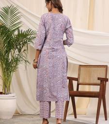 Sadabahaar mauve & purple jaal handblock printed cotton kurta pant set